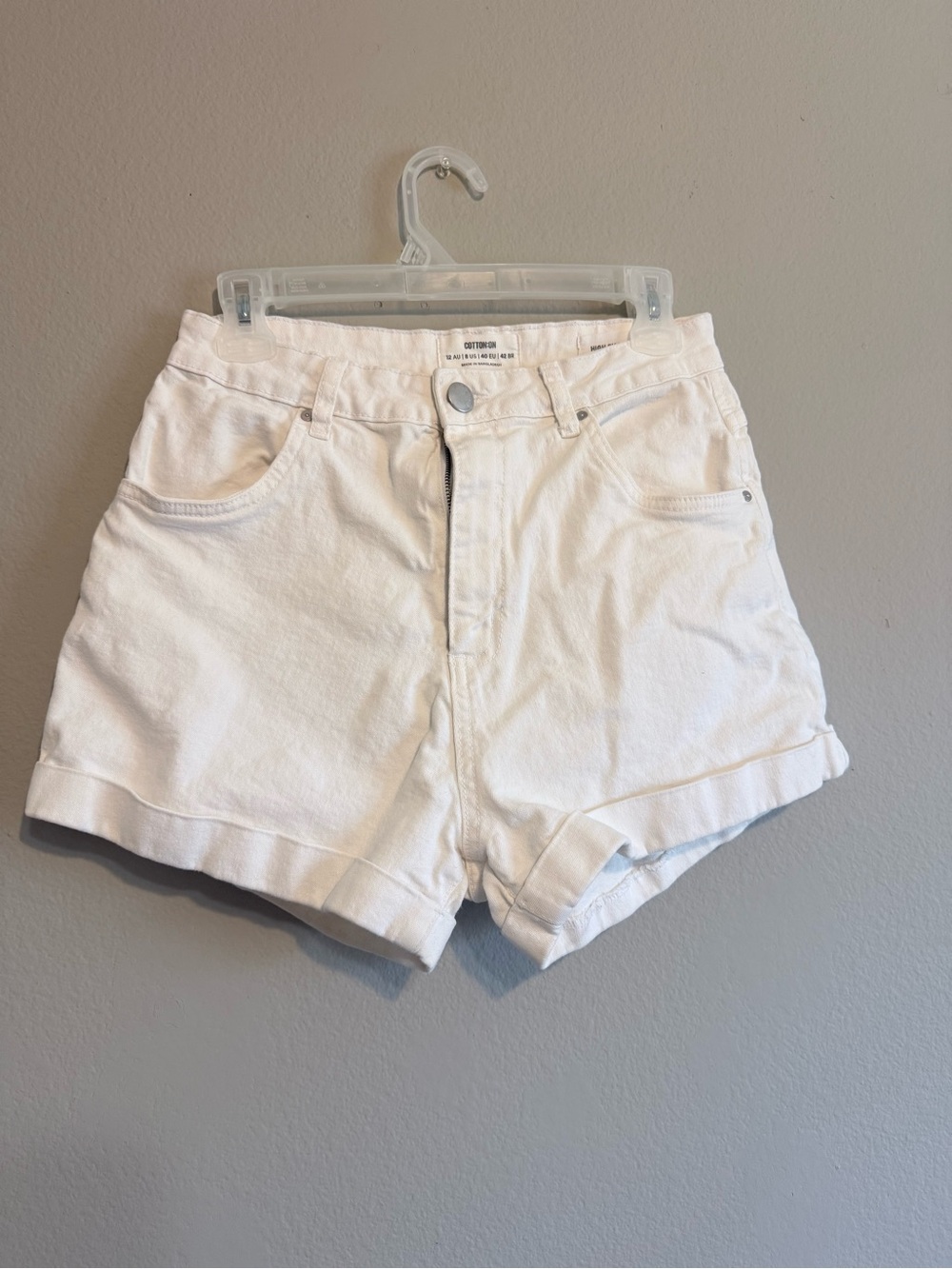 Cotton On White High-Rise Cuffed Denim Shorts